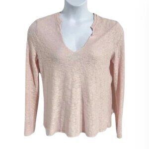 Socialite Blush Pink V-Neck Long Sleeve Slub Knit Pullover Top Size Medium